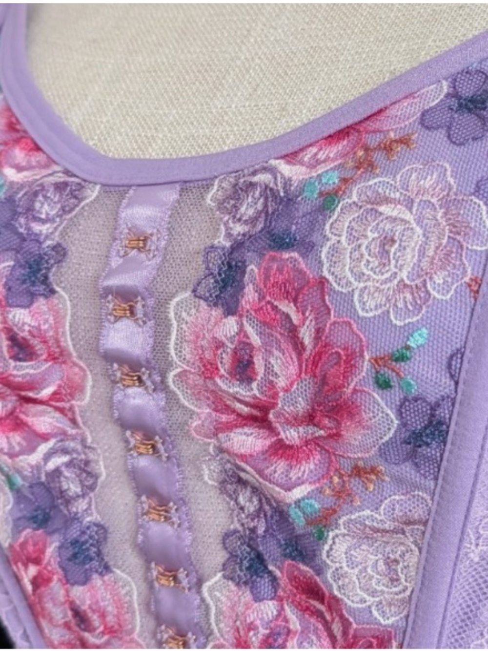 Victorias Secret Floral Embroidered Lingerie Top XS Fairy Strapless Corset - Picture 6 of 9